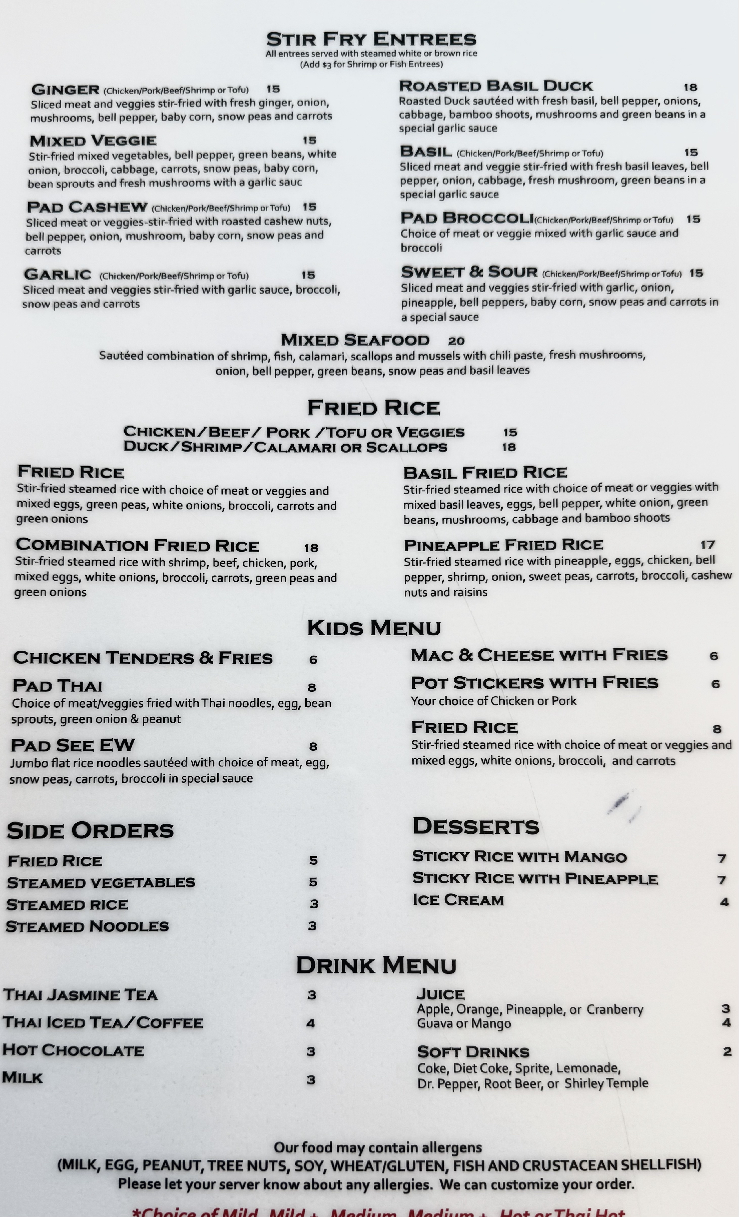 Beau Thai 2 - Castle Rock, Colorado - Menu Page Two